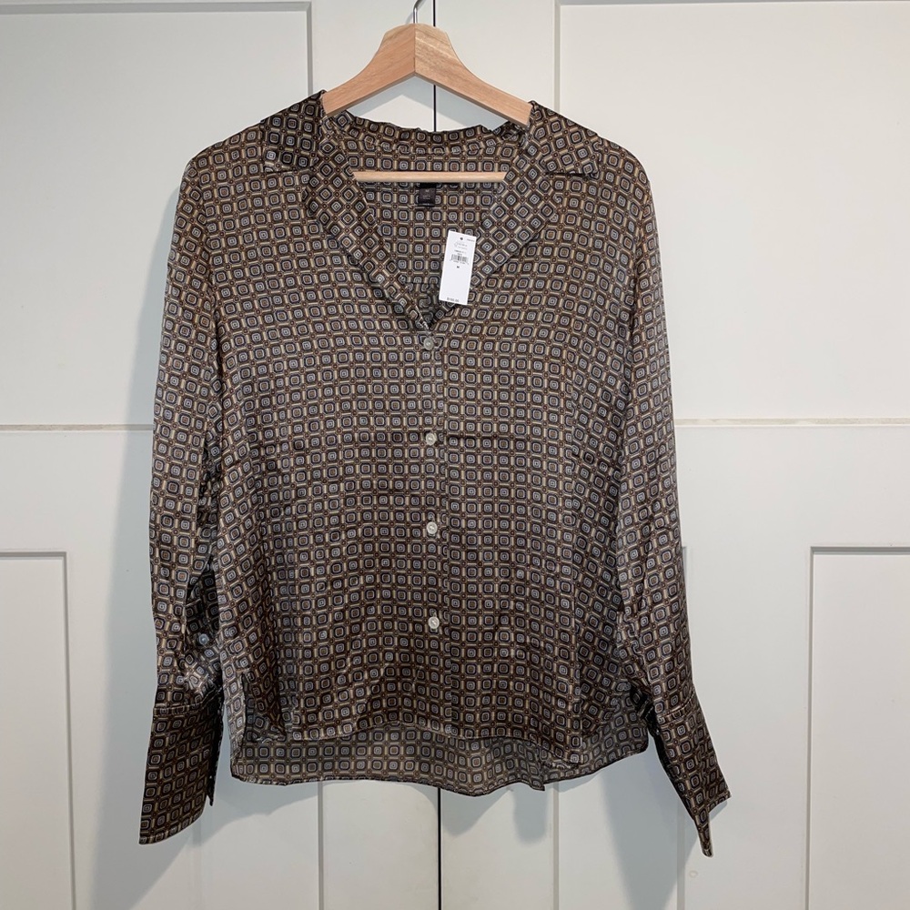 Banana Republic Geometric Pattern Silk V-Neck Blouse